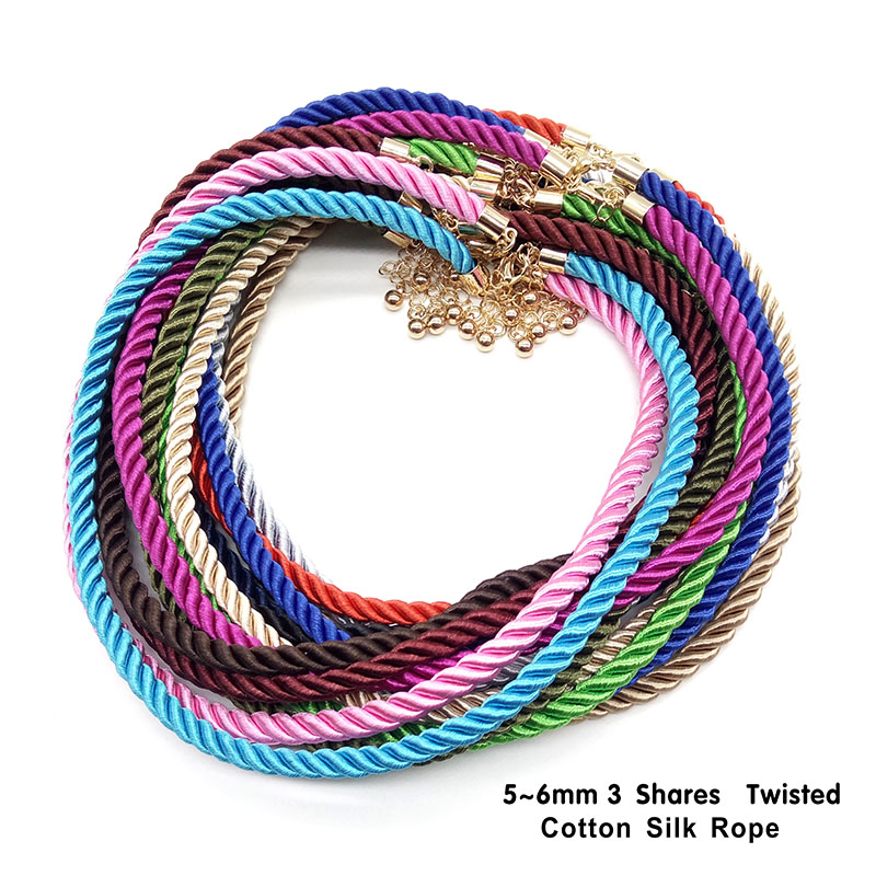 3 unids/lote 5 ~ 6mm Color dorado moda 3 partes collares de cordón de seda collar ajustable colgante dijes hallazgos langosta cierre cordón