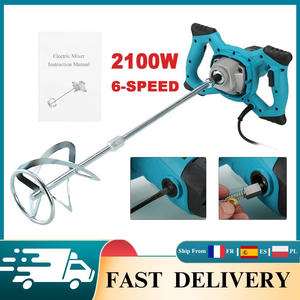 Miscelatore Elettrico Industriale ad Alta Potenza 2100W, 6 Velocità Variabili, Trapano Portatile per Miscelare Cemento, Intonaco e Vernice
