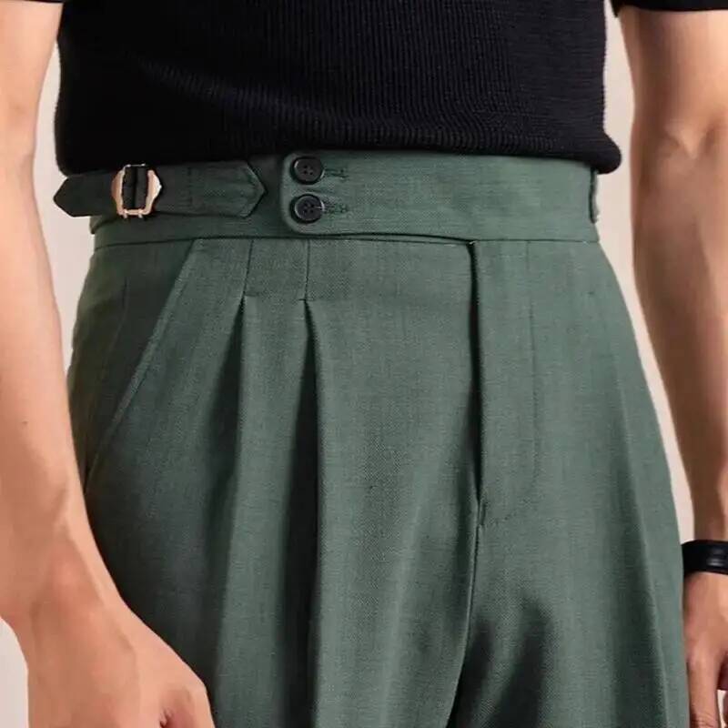 2025 Nuovo stile italiano doppio pieghettato napolitan pantaloni formali da uomo casual business gamba dritta pantaloni da ufficio a vita alta da uomo