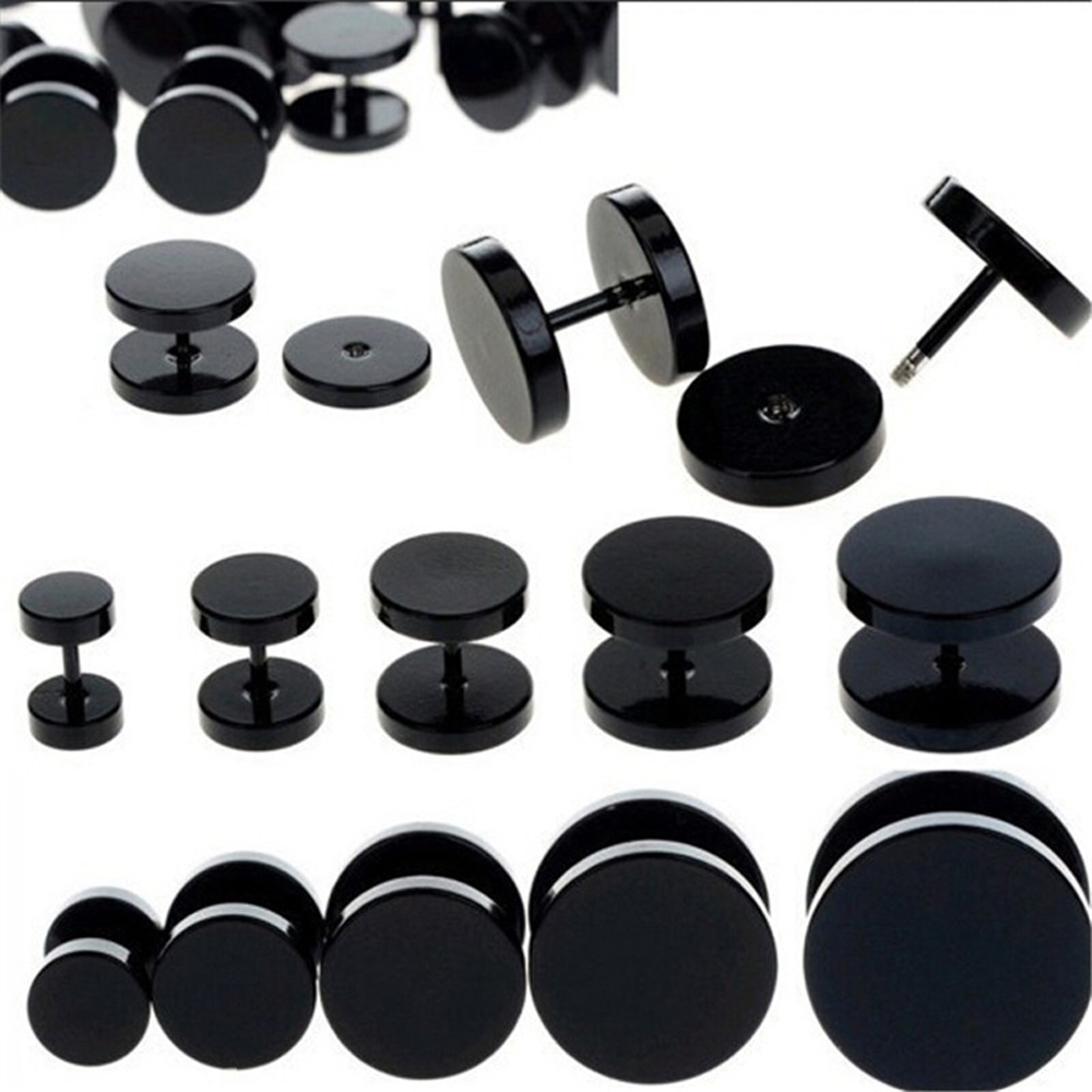 WKOUD-brincos redondos de aço inoxidável preto para mulheres e homens, piercing de haltere, jóias da moda punk, 1 par