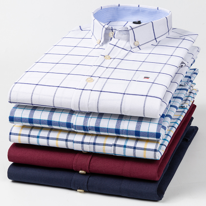 Chemises sociales à manches longues pour hommes, 100% pur coton Oxford, boutons doux, Plaid, vêtements formels pour hommes, chemise surdimensionnée, grande taille 6XL 7XL