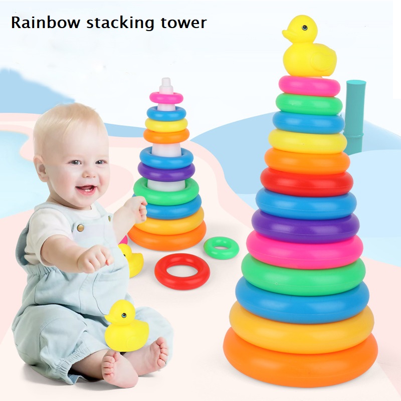 Игрушки Монтессори для малышей, От 0 до 12 месяцев, Радужное кольцо-укладальник, детская штабелируемая башня для малышей, обучающая сенсорная игрушка