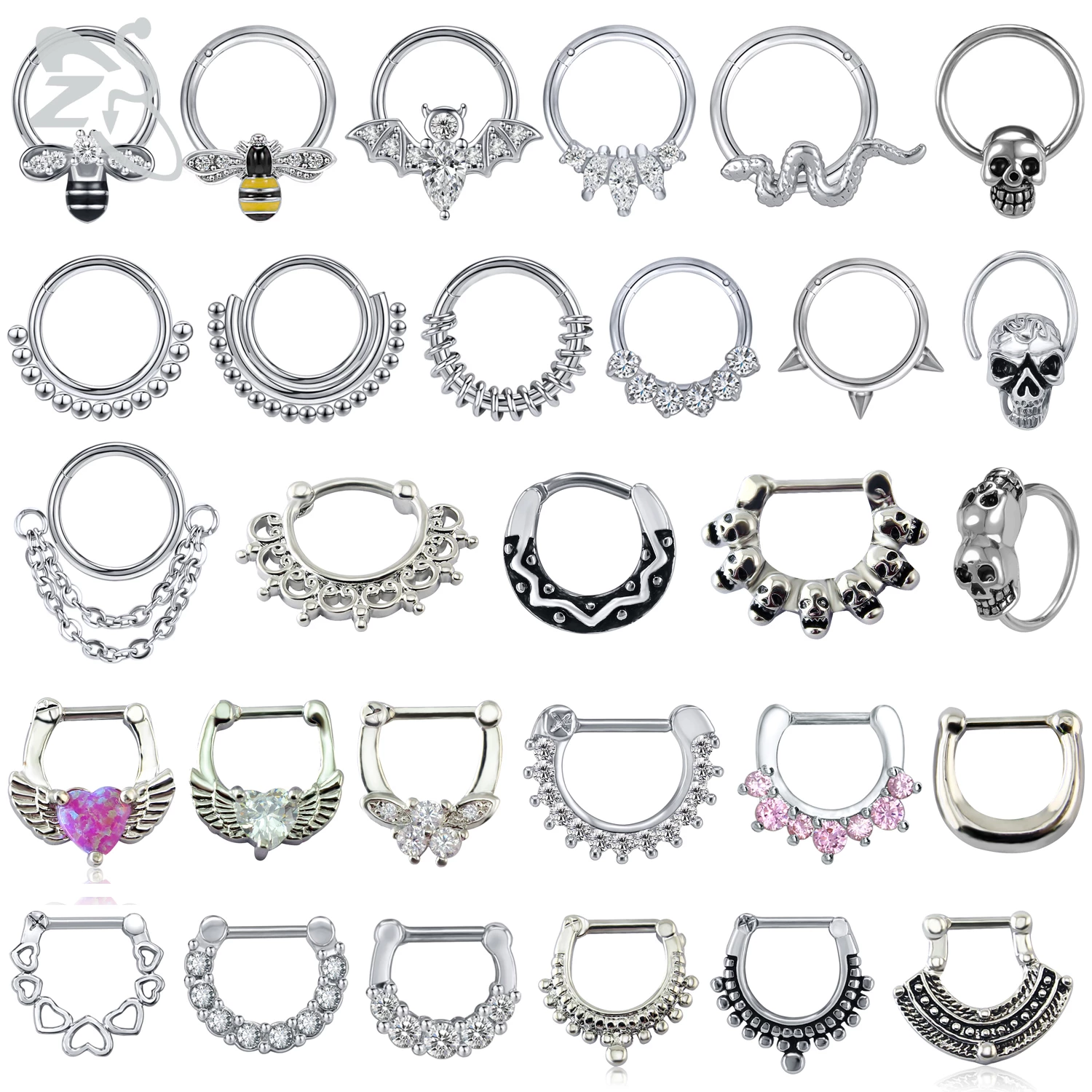Zs 1 peça piercings de septo de cristal cz masculino feminino clicker 16g abelha coração morcego nariz anel orelha helix cartilagem piercing jóias 8/10mm