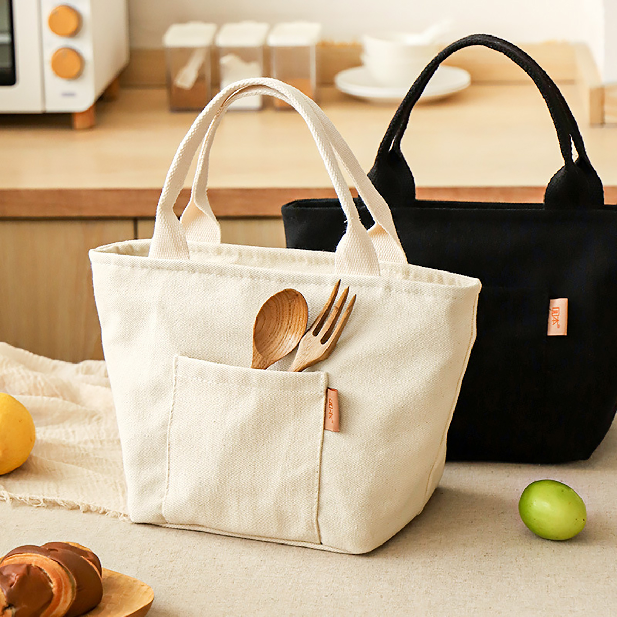 Bolsa de almuerzo versátil con aislamiento de lona con cremallera, bolsa de almacenamiento portátil para viajes y picnics, organizador cuadrado fácil de limpiar
