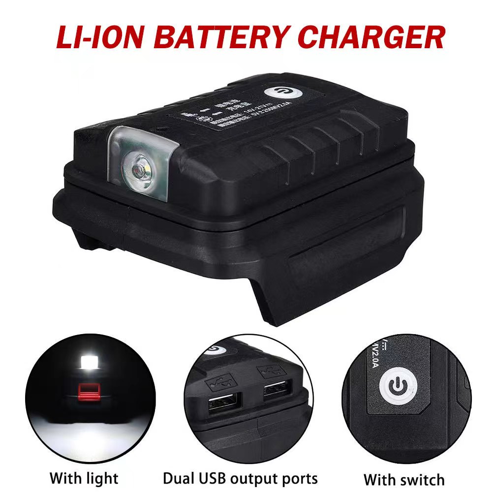 Adaptador de bateria para Makita, Bateria Li-ion 18V, Saída USB Dupla, Conversor de Portas, Power Bank Phone Charger com LED Working Light