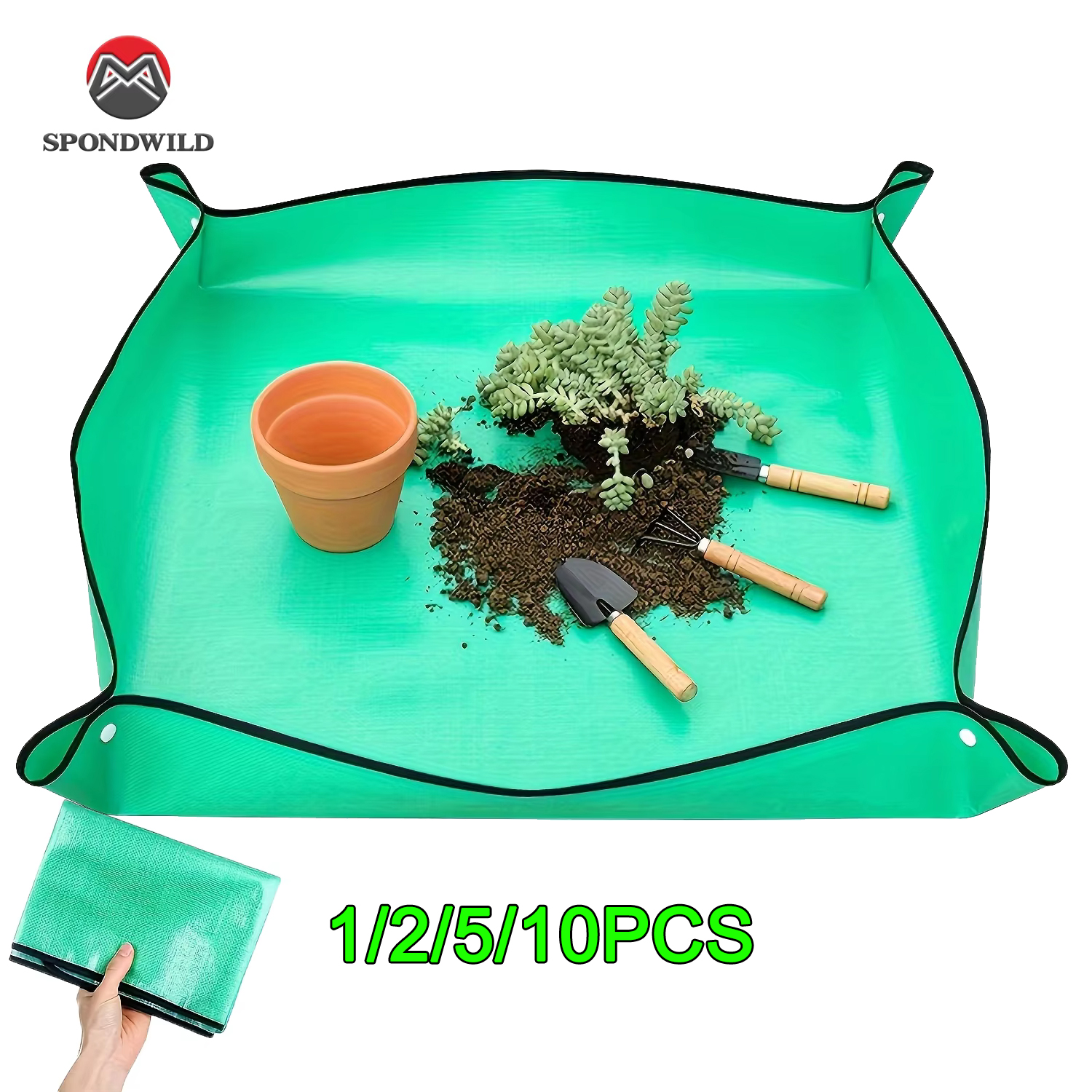 SPONDWILD 100x100cm Flower Pots Transplanting Mats, Waterproof Foldable Potting Tray, Leak Proof Plant Repotting Pad for Indoor