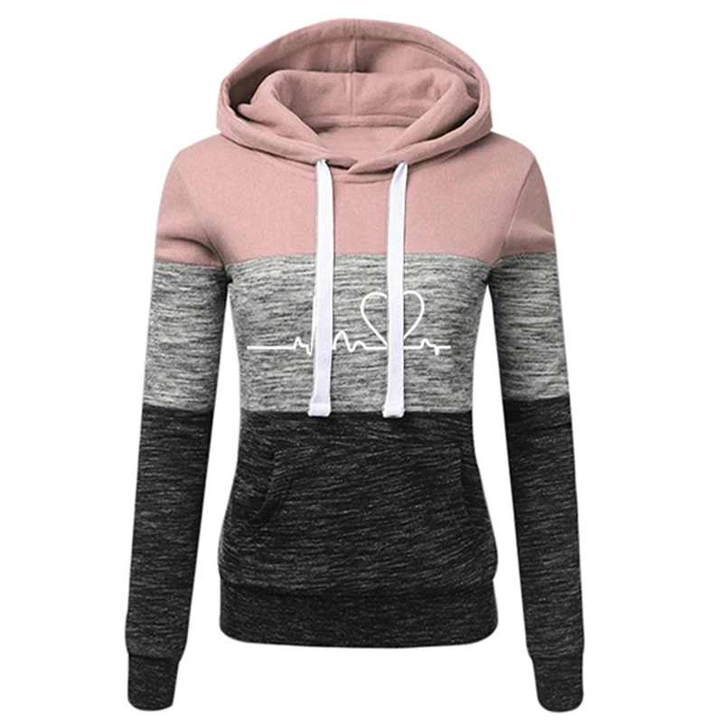 Otoño Invierno cálido de las mujeres de lana de manga larga con capucha de moda Slim Fit sudadera señoras Casual Color a juego al aire libre pulóver
