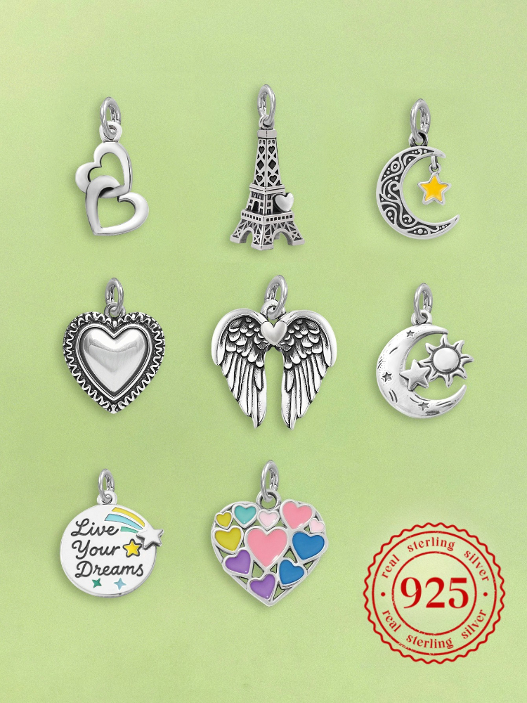 Verstelbare 925 sterling zilveren vintage hangers liefdeshart toren bedels kralen passen op originele armbanden kettingen DIY sieraden