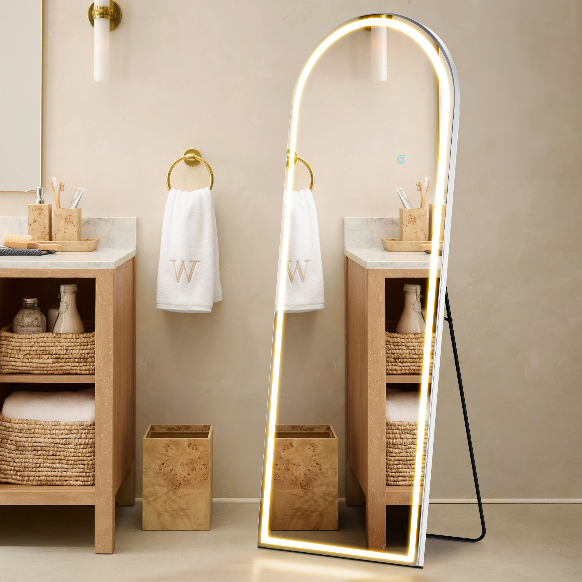 JHK 63 "x 20" miroir pleine longueur Led 3 couleurs éclairage gradation cadre en alliage d'aluminium miroirs de sol suspendus sur pied pour salon
