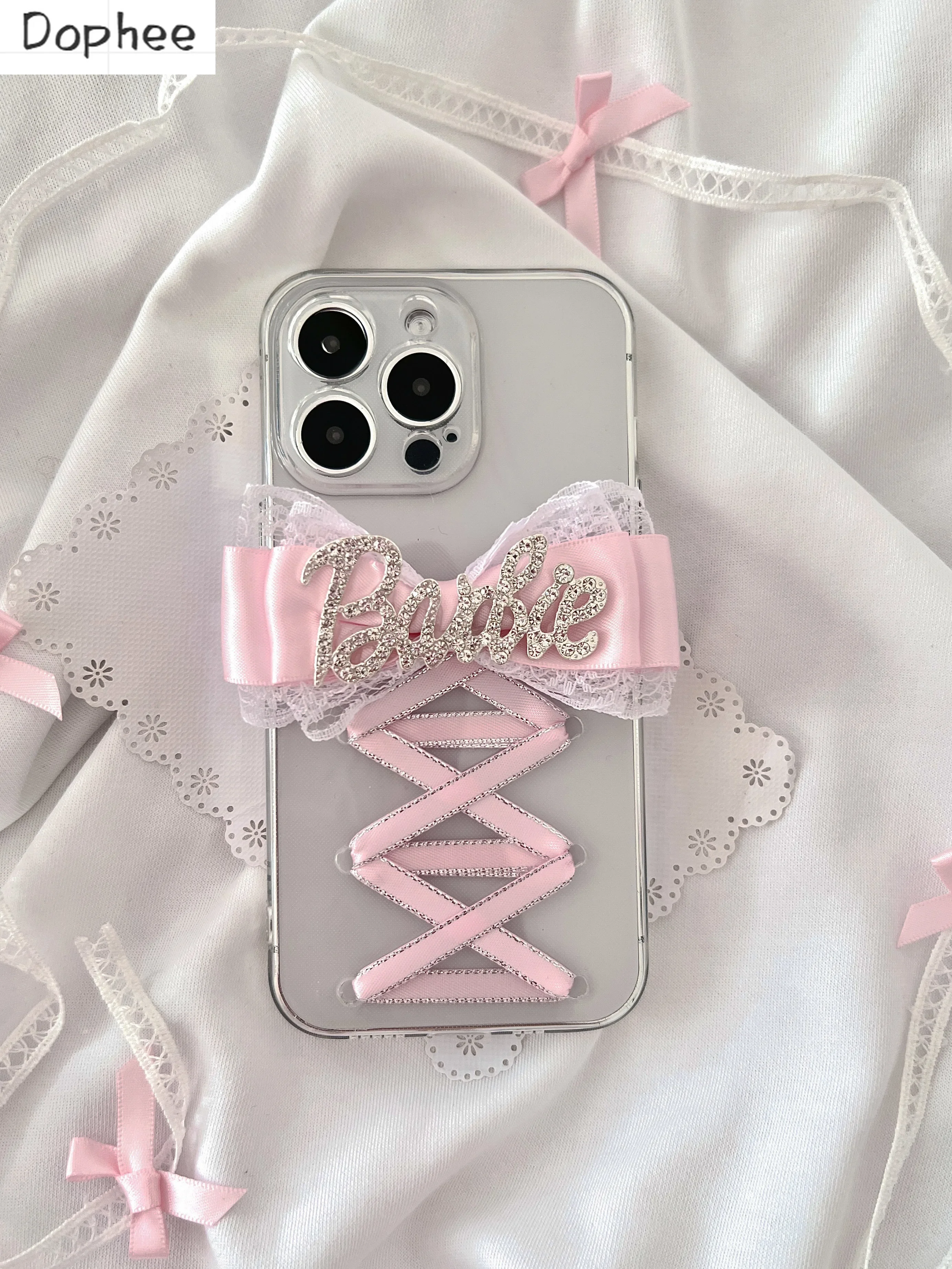 Dophee Ins Ballet Style Ribbon Lace Bowknot Y2K Чехол для телефона Apple 13, 14, 15, 16, Promax Sweet Girls, прозрачный мягкий чехол для iPhone