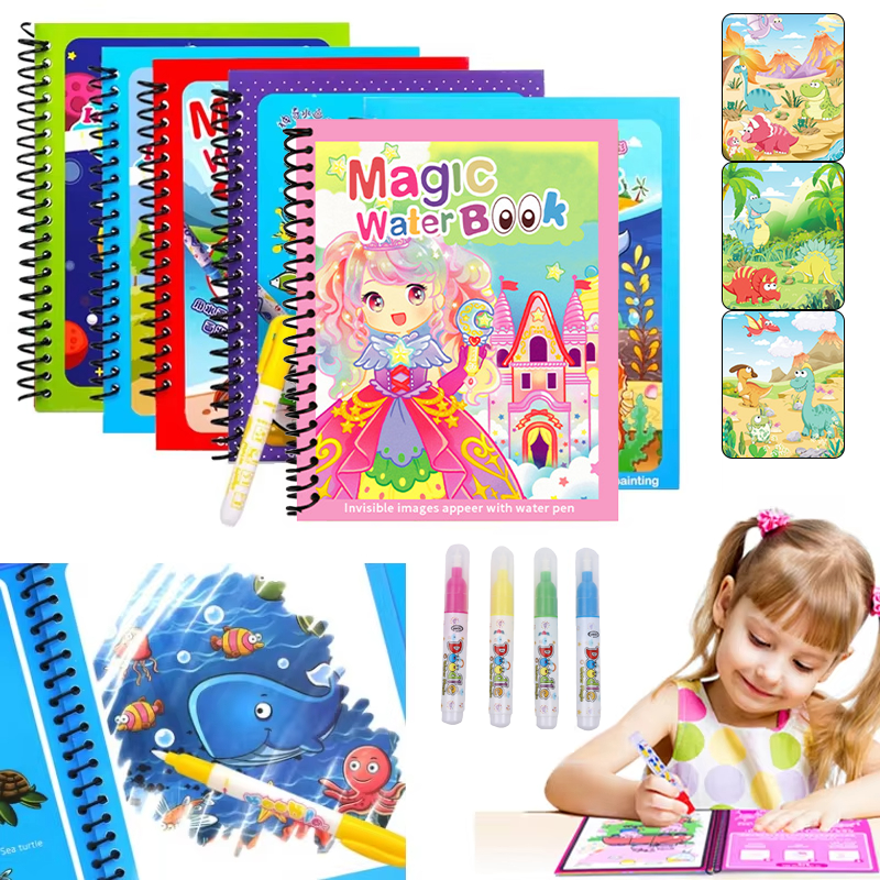 Cartoon Aquarell-Malbuch für Kinder, Pädagogisches Magisches Wassermalbuch, Sensorisches Frühbildungs-Puzzle-Zeichenspielzeug