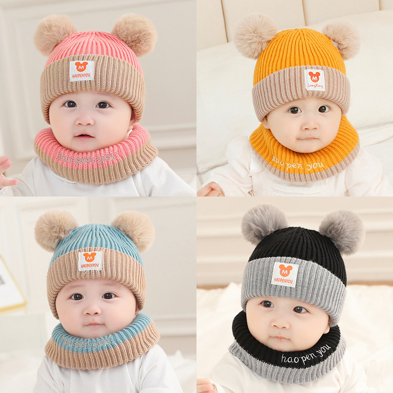 1 conjunto de chapéu do bebê cachecol conjunto urso quente malha crianças chapéu de inverno boné infantil da criança crianças chapéu meninos meninas gorro de crochê