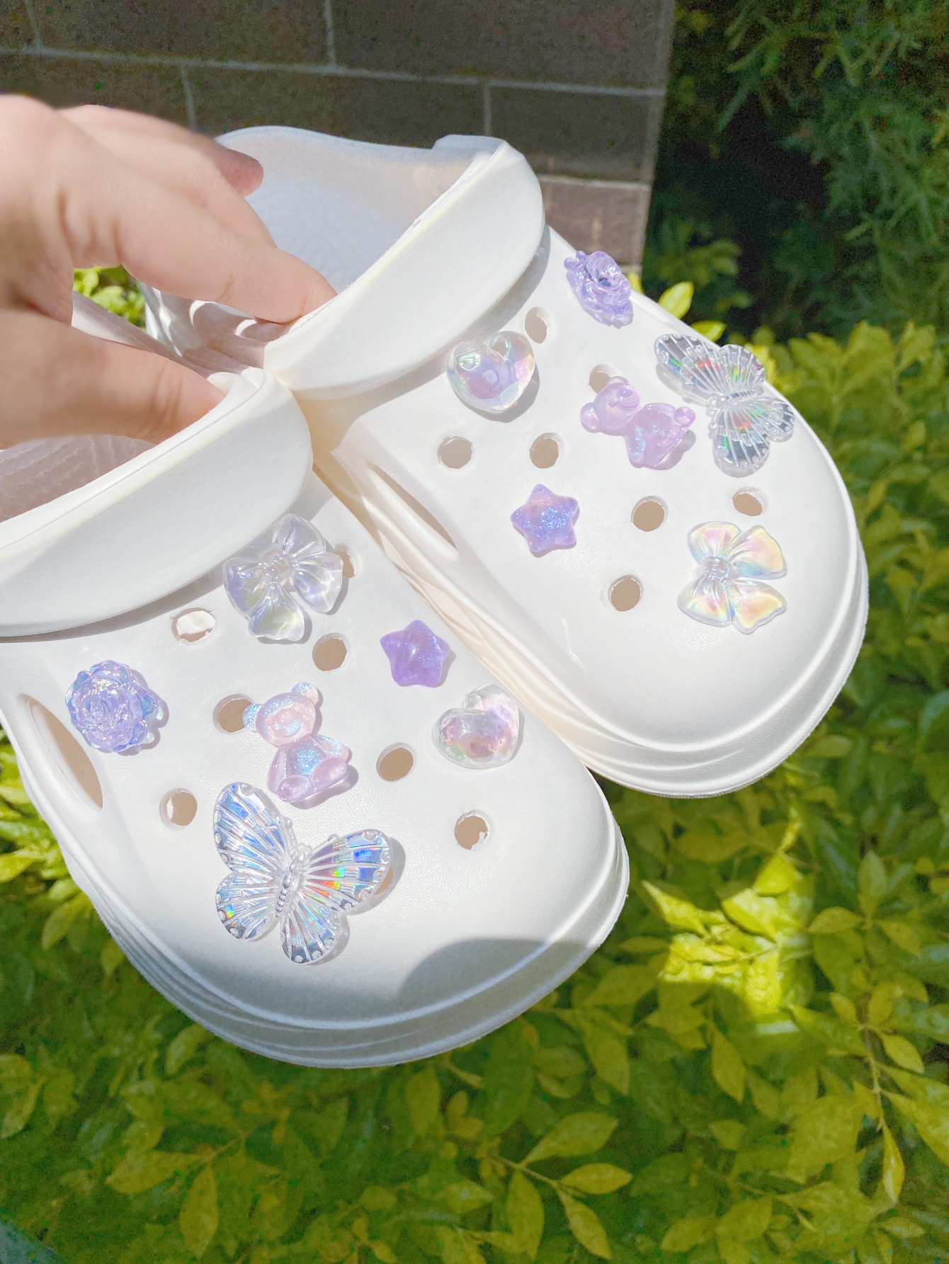 12, süßer Stil, transparent, lila Bär, Gartenschuhe, Schuhzubehör, DIY-Schuhblume, Damen-Strandschuhe, dekorative Schnalle
