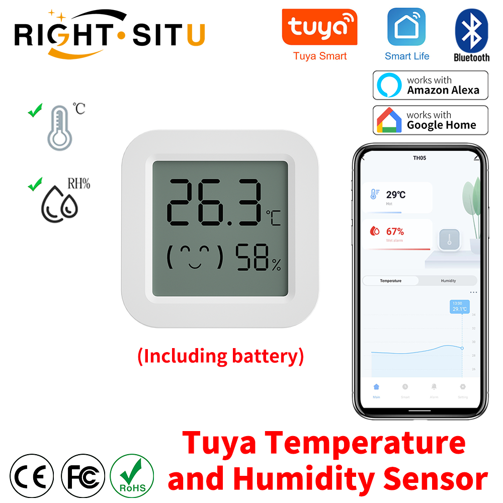 Tuya เครื่องวัดอุณหภูมิความชื้นจอแสดงผล LCD ขนาดเล็กเข้ากันได้กับบลูทูธ APP ควบคุมระยะไกลเครื่องวัดอุณหภูมิความชื้น