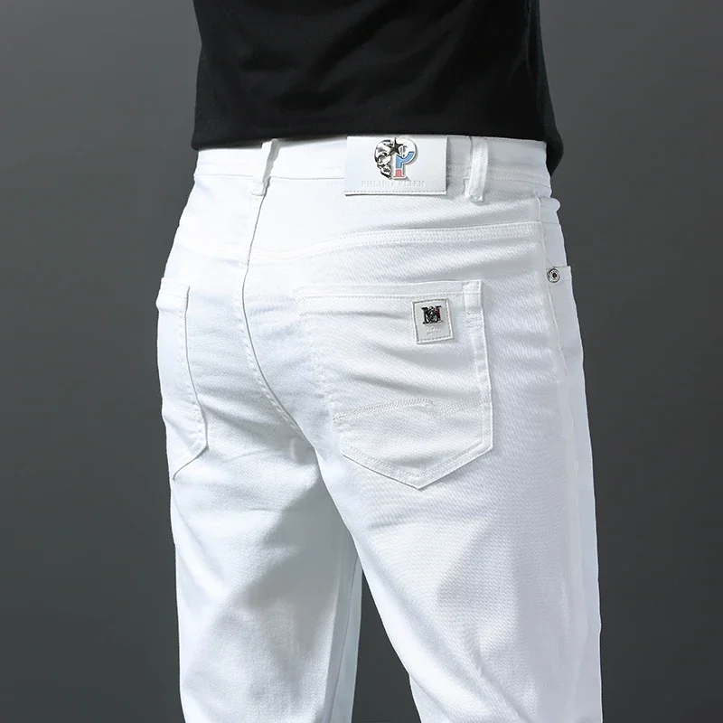 2026 Lente Nieuwe Mannen Slanke Jeans 98% Katoen Wit Stretch Rechte Casual Mode Potlood Broek Hoge Kwaliteit Broek Mannelijke Kleding