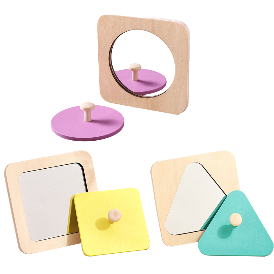 Montessori Mirror Wooden Puzzle Toys Busy Board Infant Early Educational Sensory Toy for Toddler Preschool Teaching Aids Gifts