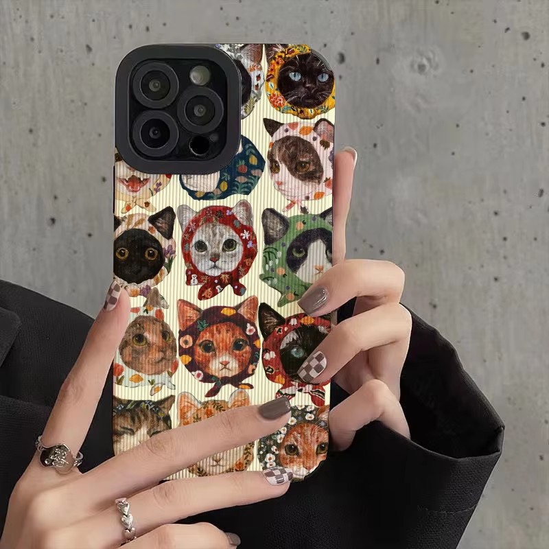 Moda muitos gatos engraçados capa de silicone para iphone 13 14 15 pro max 16 plus 11 12 mini 17 ar couro macio à prova de choque capa completa
