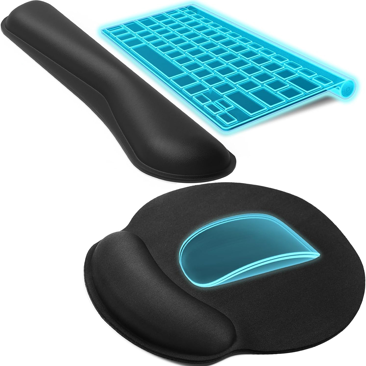2-delige set toetsenbord en muismat polssteun, zijdeachtige gel traagschuim polssteun voor computertoetsenbord, muis, ergonomisch ontwerp