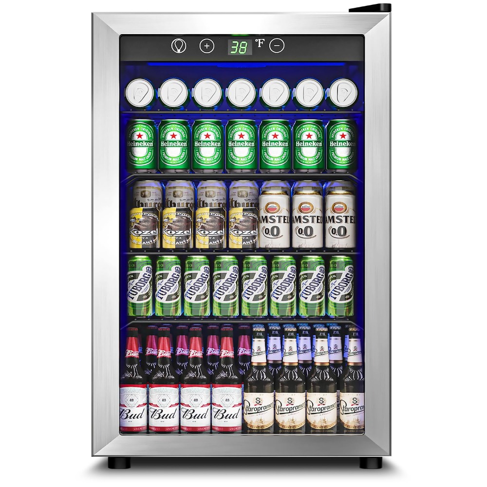 4.5 Cu.Ft Beverage Refrigerator Cooler - 145 Can Mini Fridge Glass Door for Soda Beer Wine, Small Refrigerator for, Customized