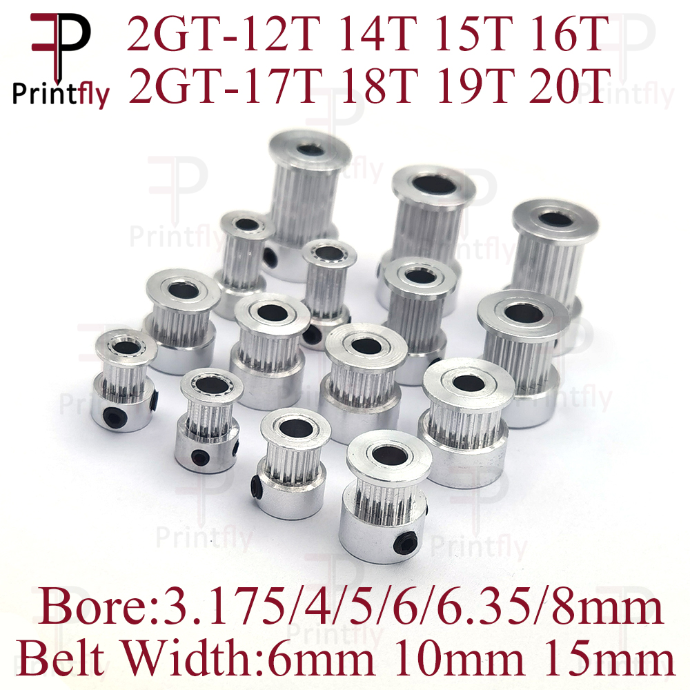 Polea de distribución Printfly 2GT 12 14 15 16 17 18 19 20 dientes GT2 diámetro 3.175 4 5 6,35 8mm parte para ancho 6 10 15mm correa de distribución 1 Uds