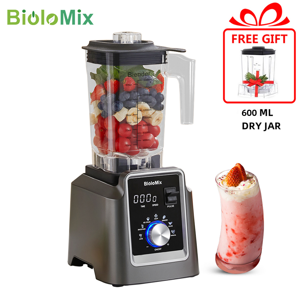 BioloMix cyfrowy BPA FREE 2L automatyczny profesjonalny blender, sokowirówka robot kuchenny Ice Smoothies owoce, darmowy prezent 600ml suchy słoik