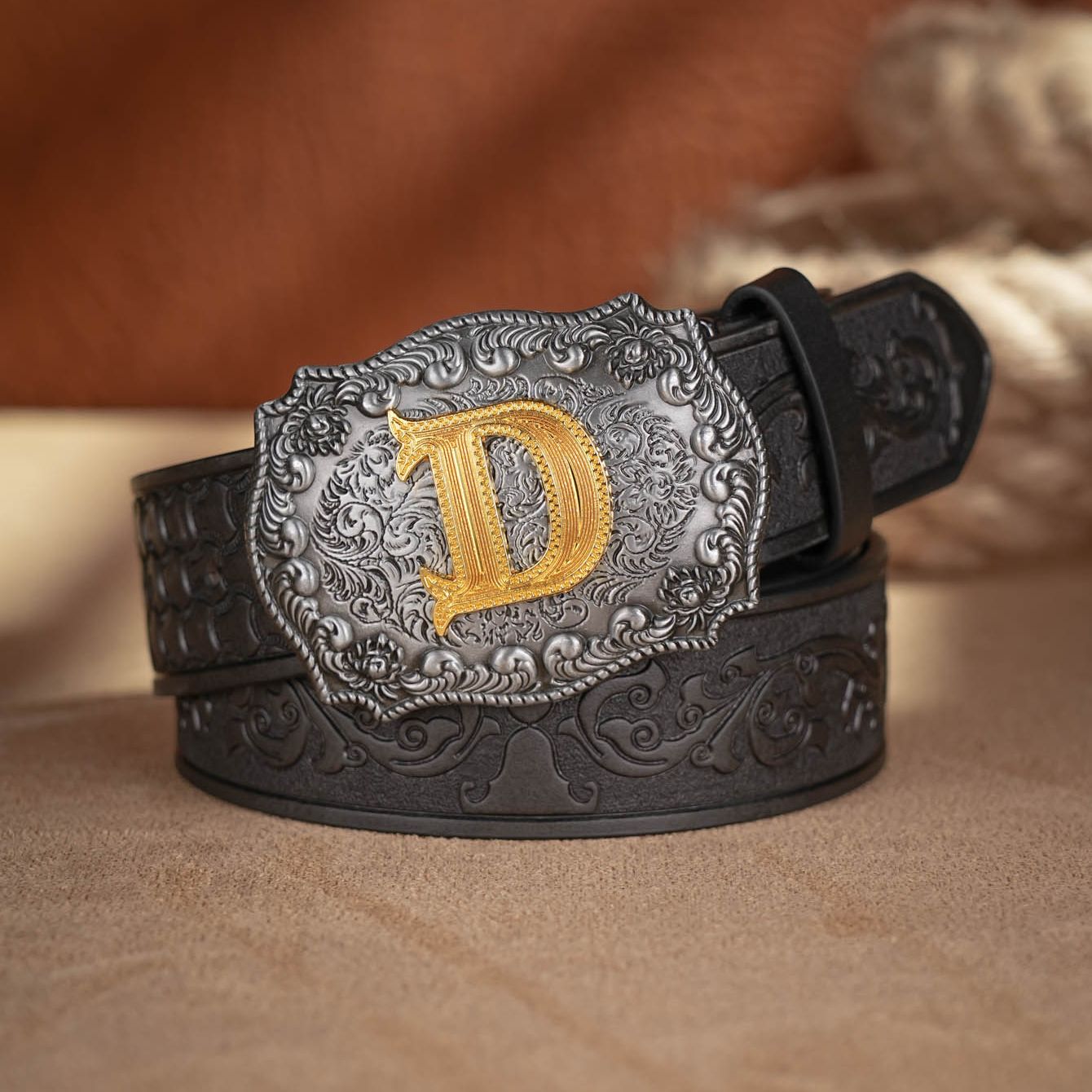 Pasek ze skóry PU Western Cowboy - męski pasek na talię z bykiem, ozdobiony kwiatowym grawerem do dżinsów