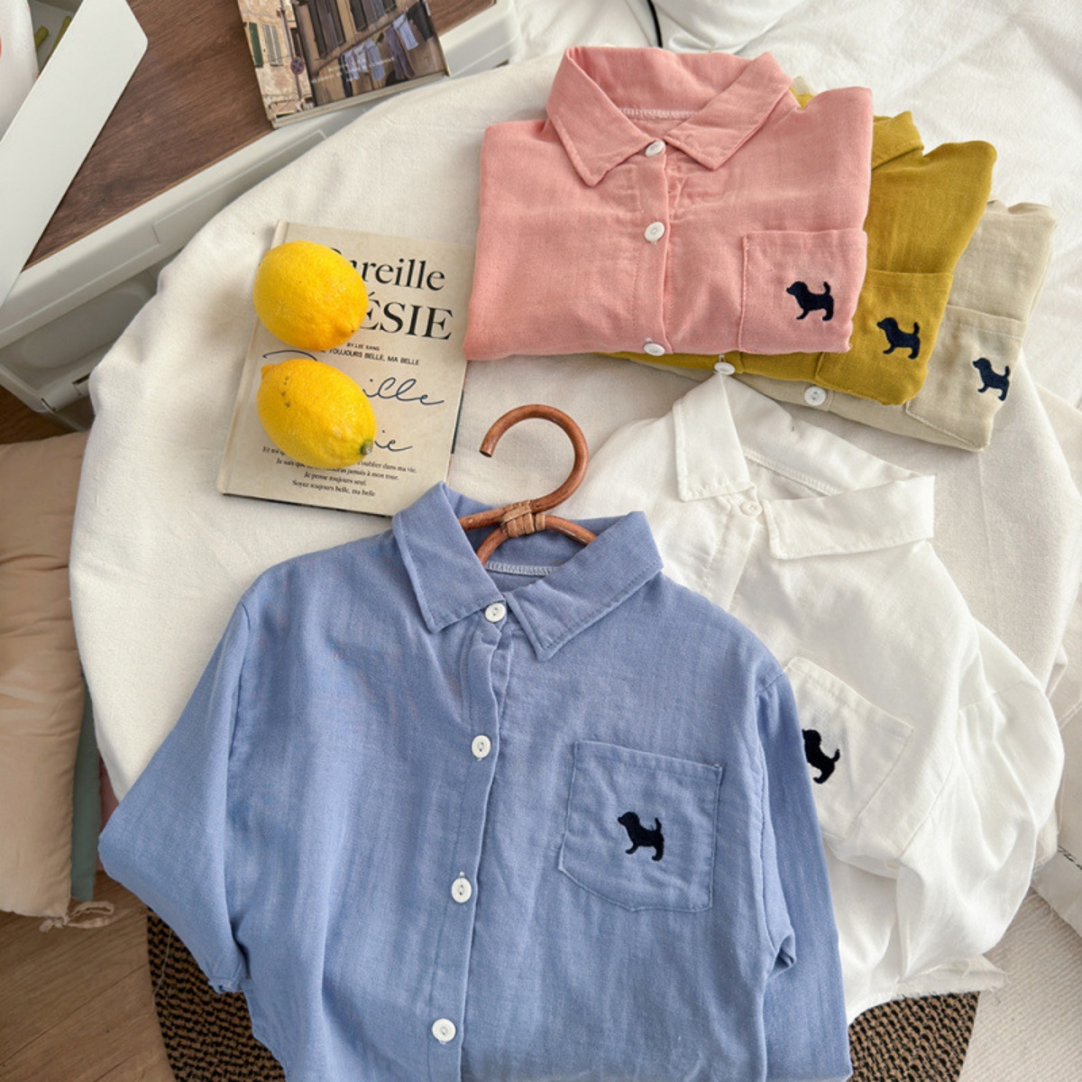 Spring 1-7Y Stylish Kids Shirt Casual Children's Cotton Turn-Down Collar Embroidered Shirt Outfit Boys Girls' Blouse Toddler Top