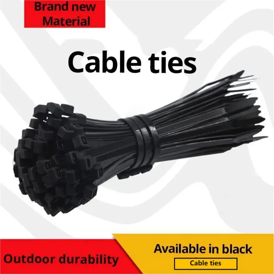 Abraçadeiras Reutilizáveis Pretas, Anéis de Fixação, Cabo Zipper, Removível, Multifuncional, Anti-Corrosão, 4x200mm, 100 Unidades