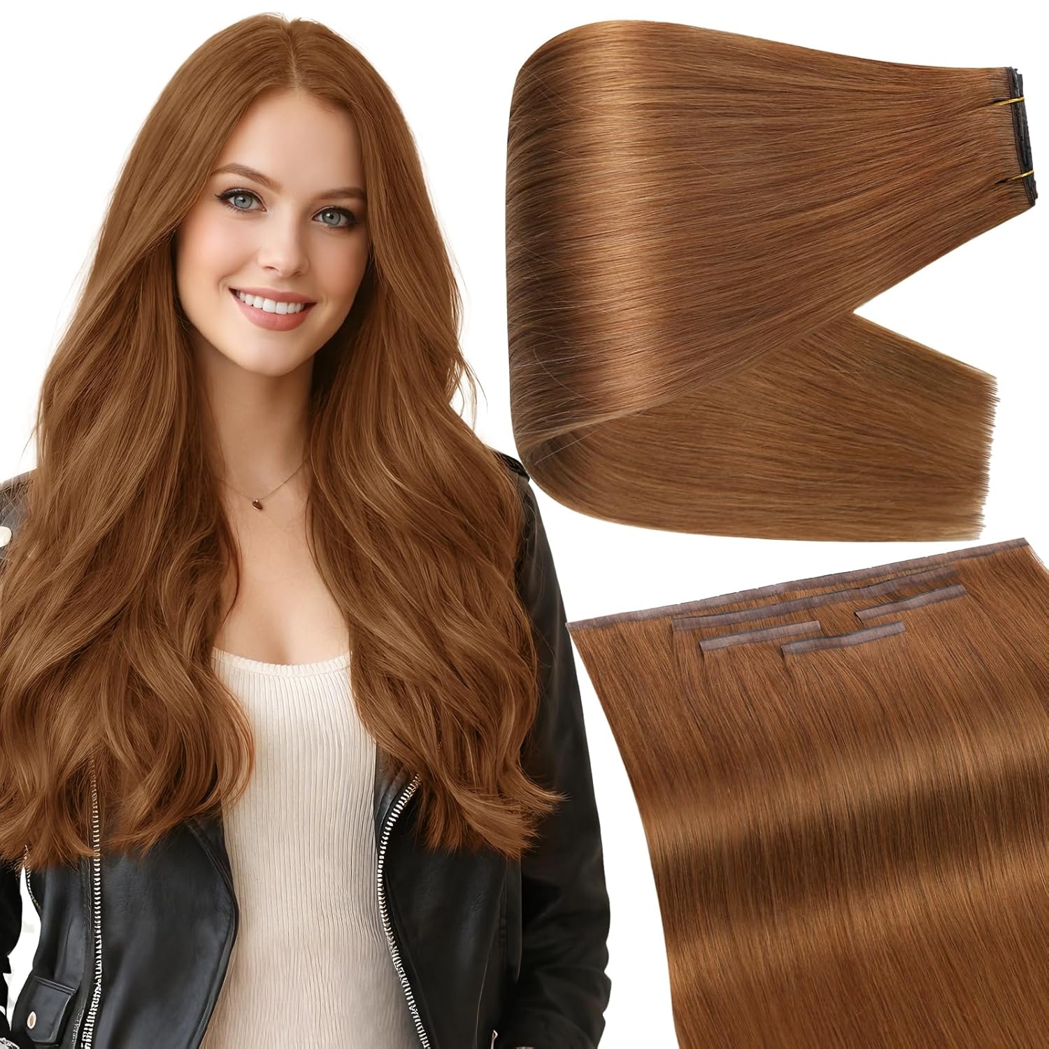Extensiones de Cabello con Trama de Mariposa Full Shine, Extensiones de Cabello con Trama de Agujeros PU, 100G, 5 Piezas, Ajuste Perfecto sin Costuras, para Cabeza Completa, Aumenta el Largo