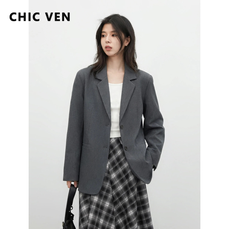 CHIC VEN Nieuwe Vrouwen Blazers Solid Single-breasted Losse Casual Vrouwelijke Jasje Kantoor Dames Jas Lente Herfst 2026