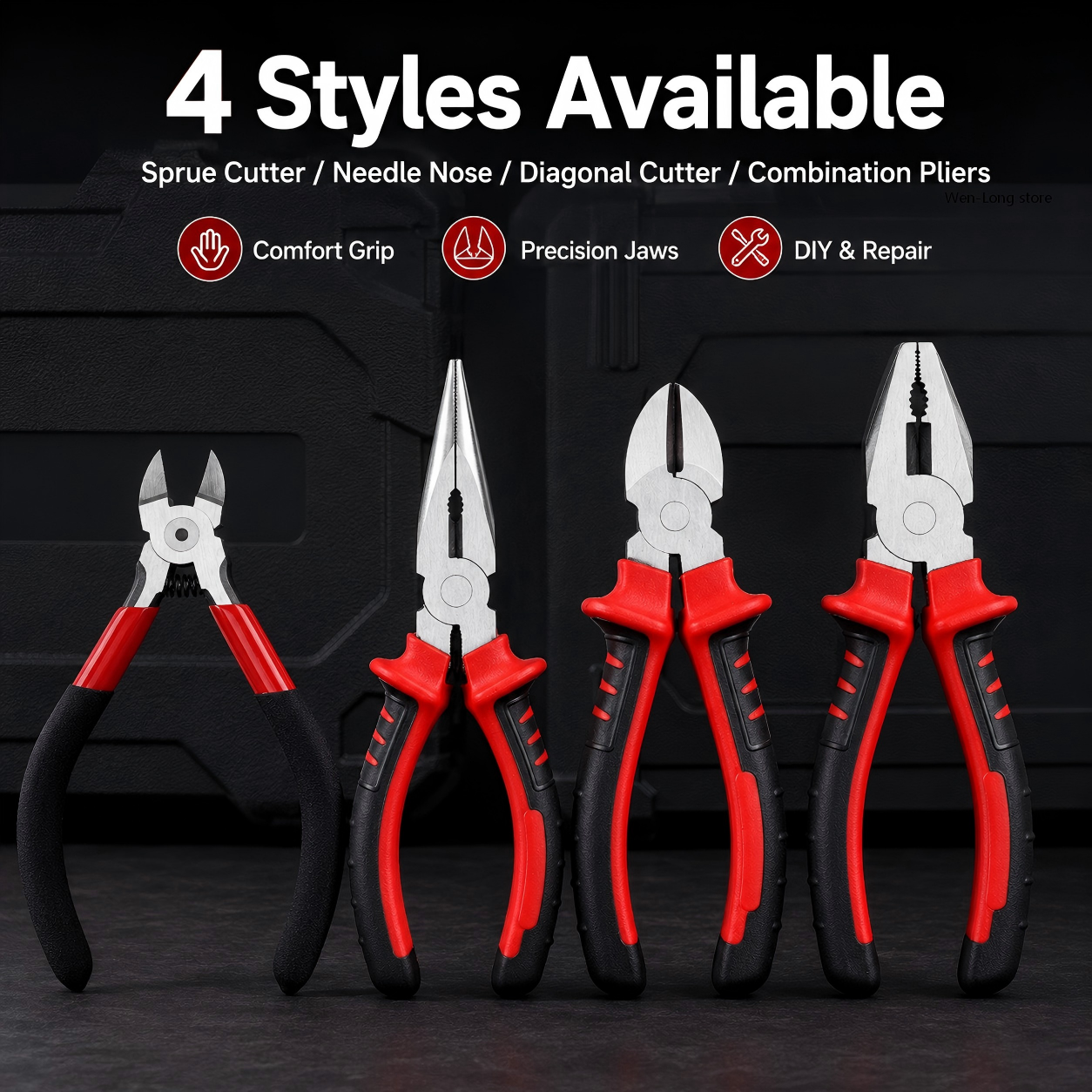 ชุดคีม 4 แบบ, คีมตัด, คีมปากแหลม, คีมตัดเฉียง สำหรับตัด, บิด, จับ, ซ่อมแซมงาน DIY