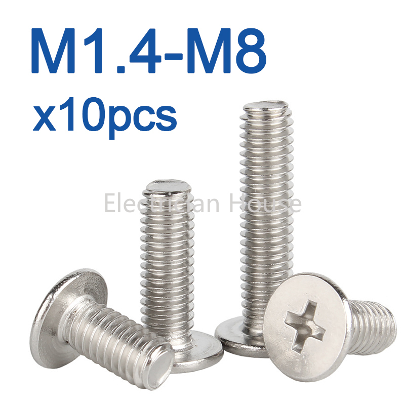 10 Cái/lốc Chữ Thập Bằng Thép Không Gỉ Phillips CM Siêu Mỏng Siêu Phẳng Bằng Eo Đầu Vặn Ốc Bu Lông M1.4 M1.6 M2 M2.5 m3 M4 M5 M6 M8