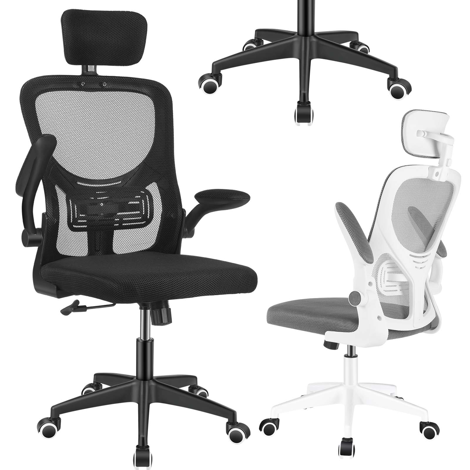 Krzesło biurowe z siatki Ergonomiczne 360 °   Obrotowe biurko komputerowe z regulacją wysokości, z podłokietnikami i podparciem lędźwi, krzesło komputerowe