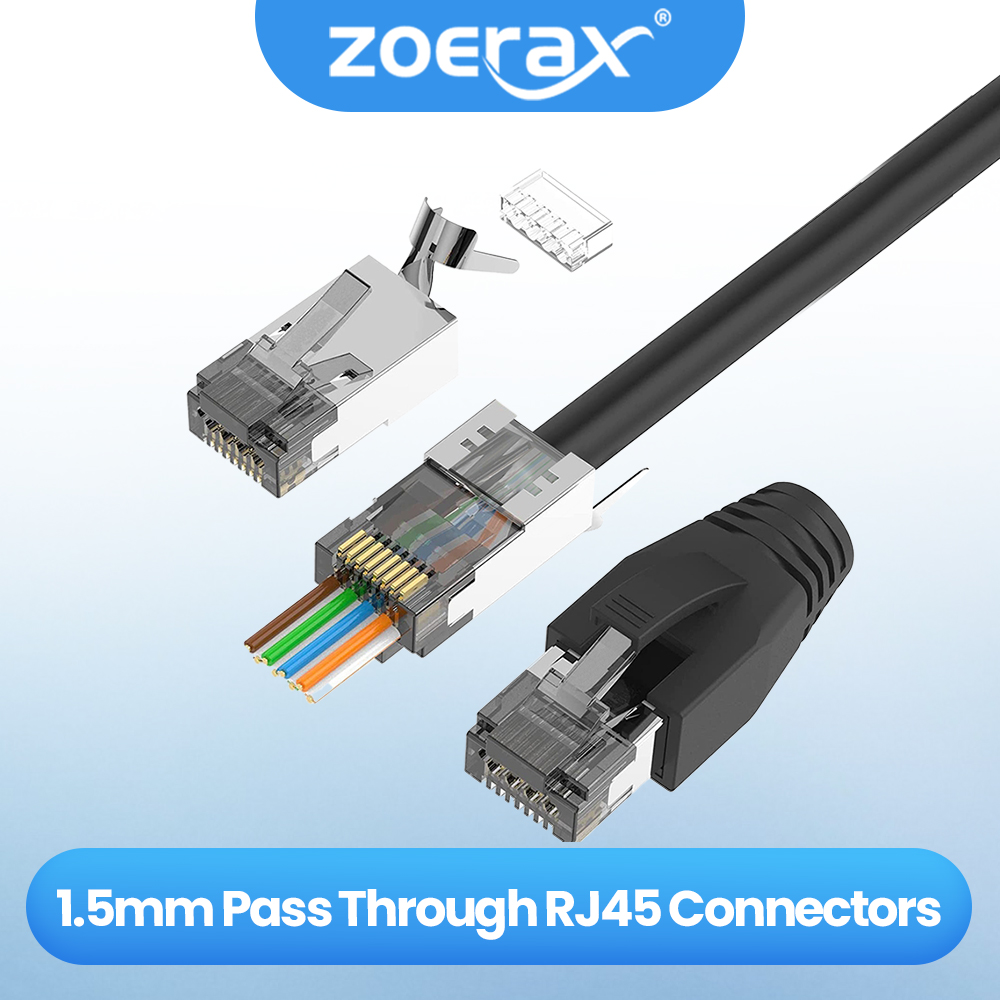 ZoeRax 10 connecteurs CAT6A CAT7, connecteurs RJ45 passés à travers CAT7 blindés, à 3 broches lignés UL avec 10 bottes anti-traction