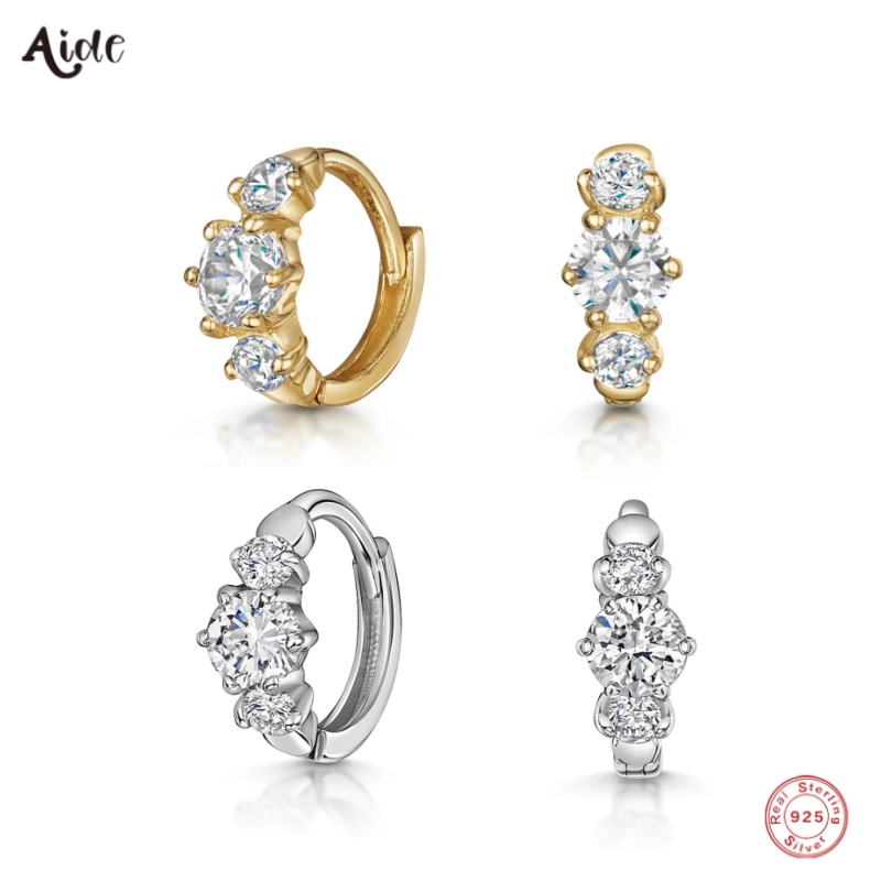 Aide 925 Sterling Silber Sechs-Klauen Große Runde Zirkon Gold Hoop Schnalle Piercing Ohrringe Für Frauen Luxus Edlen Schmuck party Geschenk