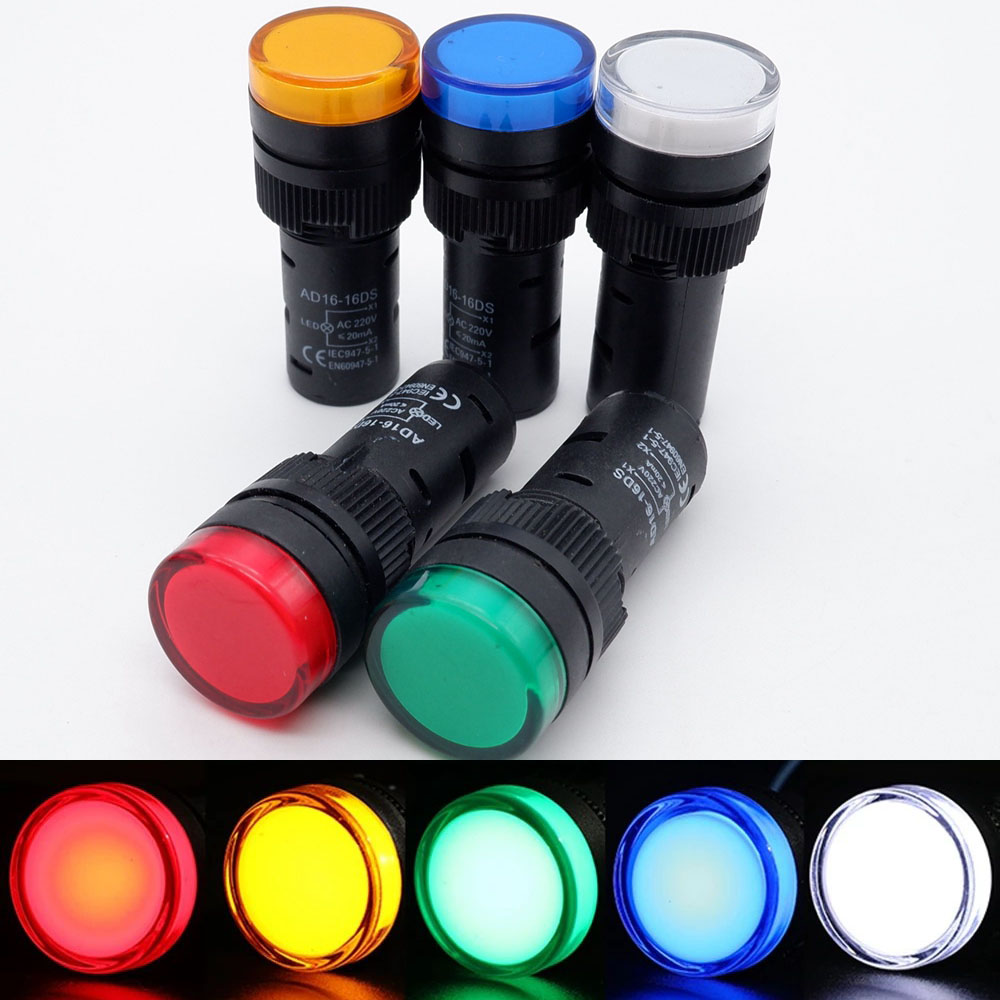 22mm voyant en plastique AD16-22DS rouge jaune bleu blanc vert 12V 220V panneau Installation Signal puissance indicateur LED