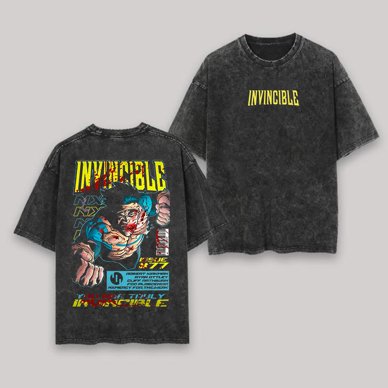 Camiseta Anime Invencível Lavada, para Amantes de Anime, Casais, Tamanhos Grandes, Unissex, Roupas com Personalidade, Vestuário para o Ano Inteiro, Top de Alta Qualidade