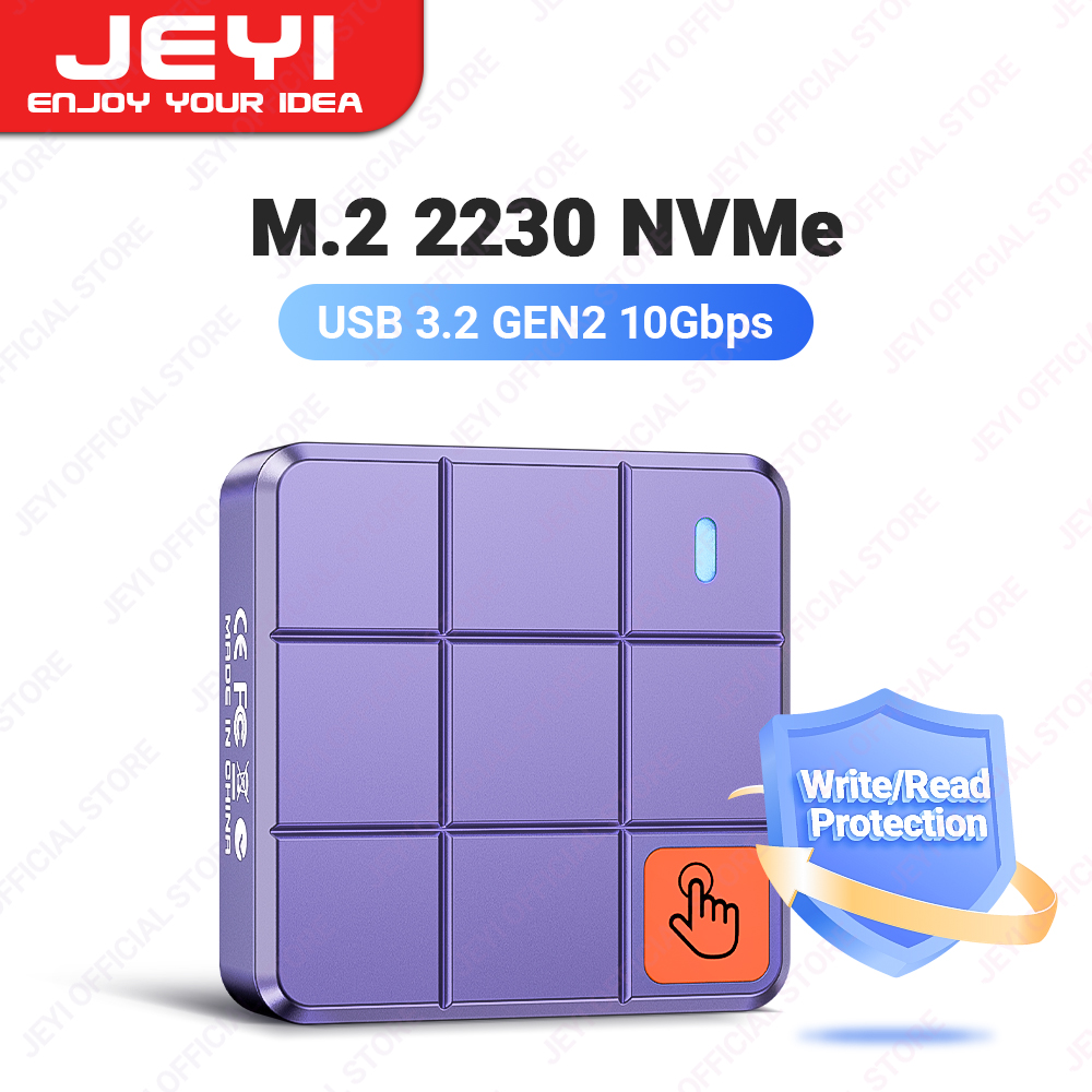 JEYI 2230 M.2 NVMe-behuizing met aanraakbediening, USB3.2 GEN2 10 Gbps PCIe SSD-behuizing met schrijf-/leesbeveiliging, ondersteuning voor UASP TRIM