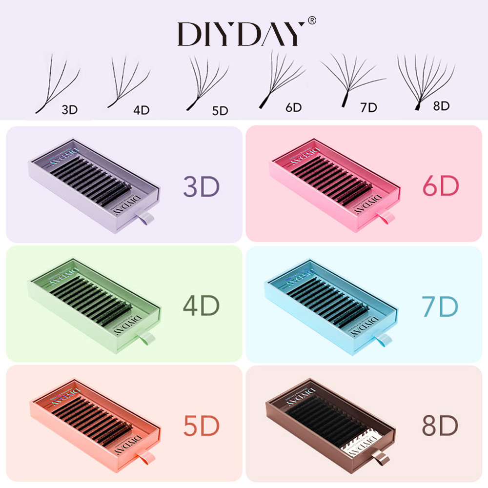 DIYDAY extensión de pestañas 3D W 6D W, abanicos de pestañas prefabricados, rizado C D, pestañas postizas naturales para maquillaje de extensión