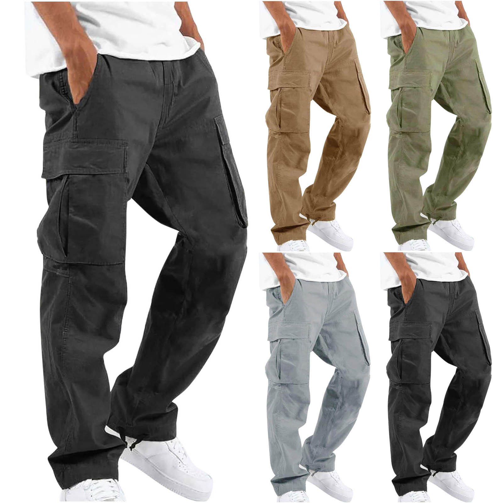 2023 neue Männer Frühling Casual Hosen Einfarbig Multi-Tasche Lose Gerade Sport Fitness Hosen Outdoor Cargo Hosen Männer