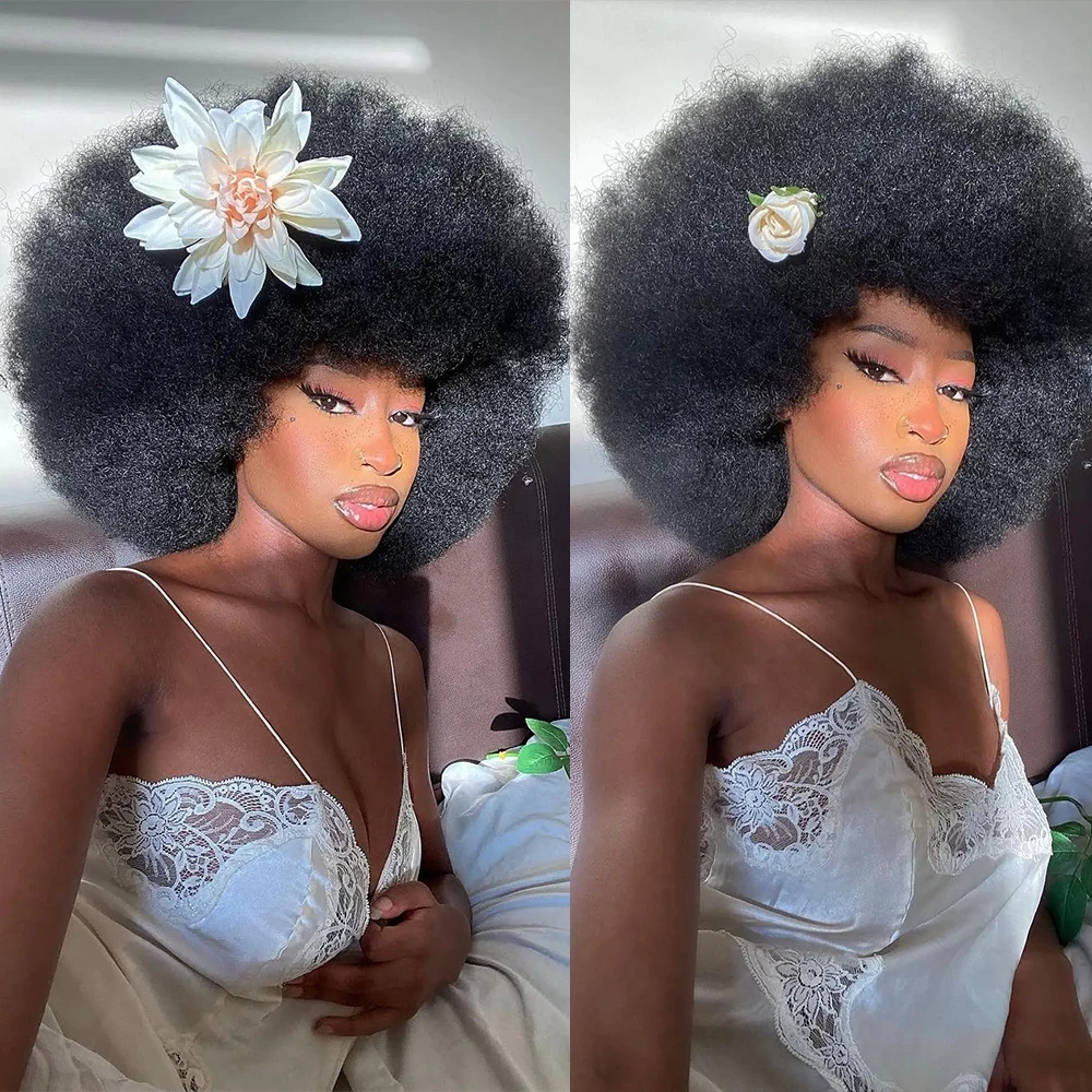 Afro Kinky Krullend BOB Pruik Natuurlijke Kleur Pruik Echt haar Klaar om te dragen 250% Dichtheid Betaalbare Remy Pluizig Menselijk haar Pruik Voor Vrouwen