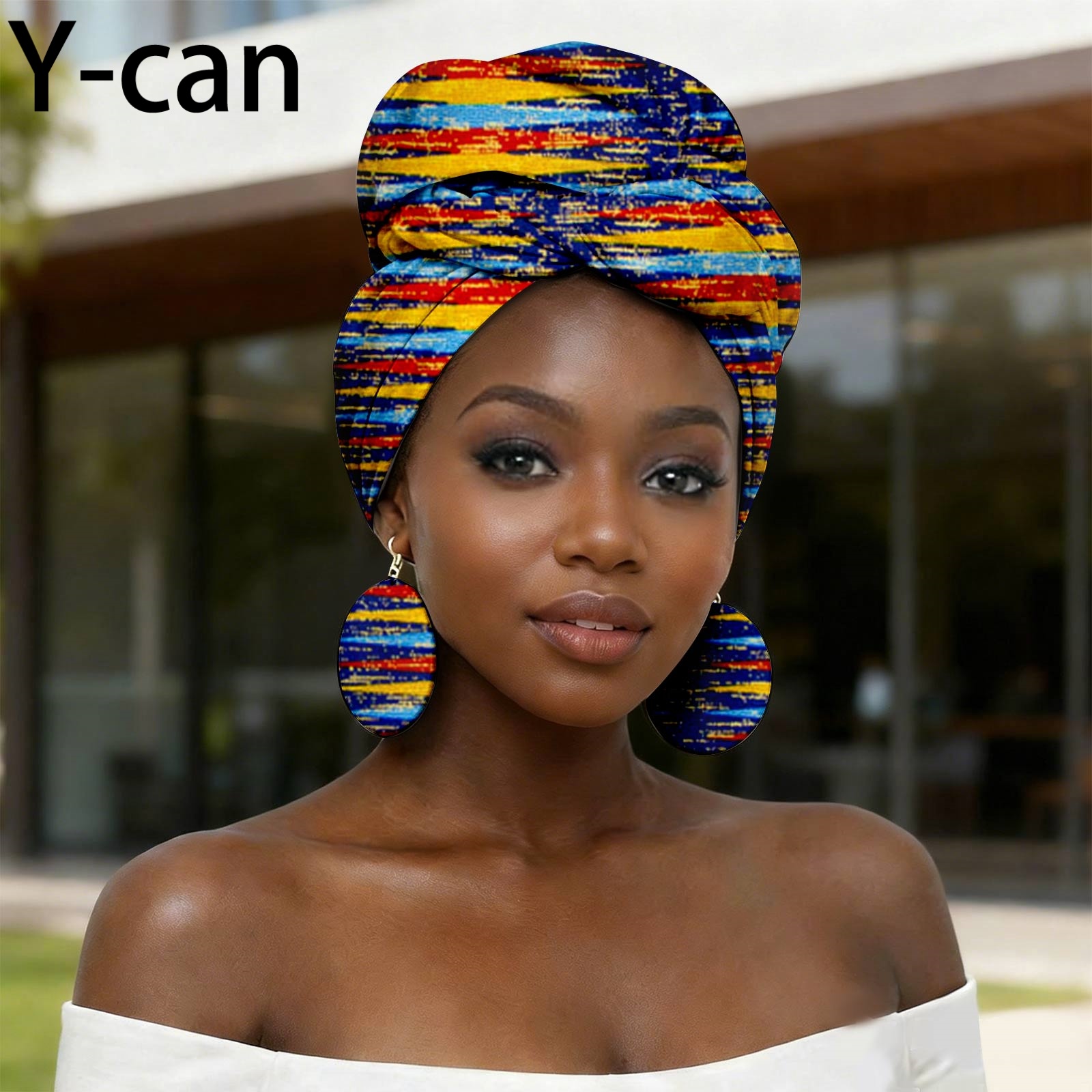 Afrykańskie chusty na głowę dla kobiet, nigeryjskie letnie turbany z nadrukiem Dashiki i kolczykami na przyjęcie weselne, afrykańskie nakrycie głowy 26p011