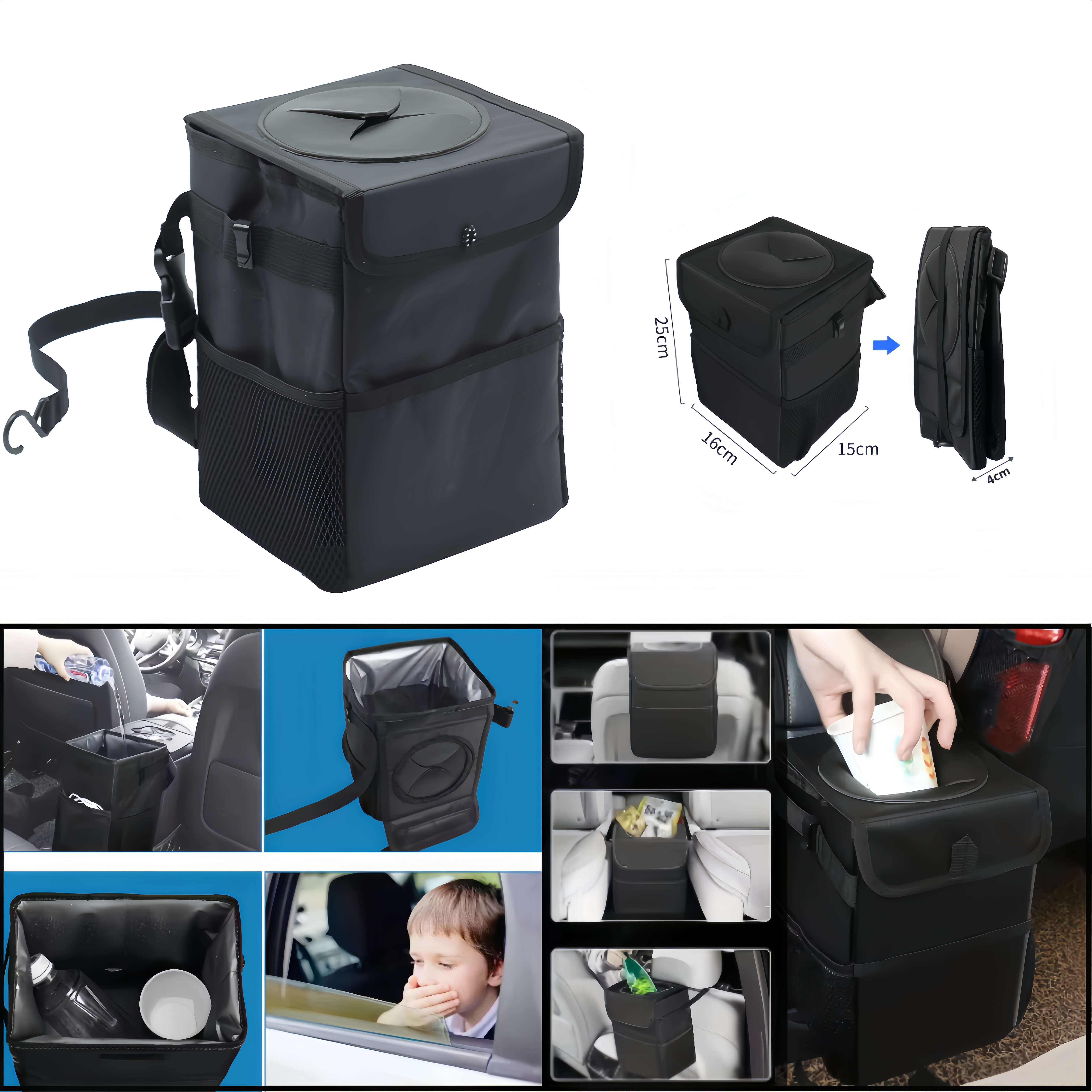 Poubelle de voiture Portable étanche avec couvercle et poches, organisateur automatique multifonctionnel étanche pour une utilisation en véhicule