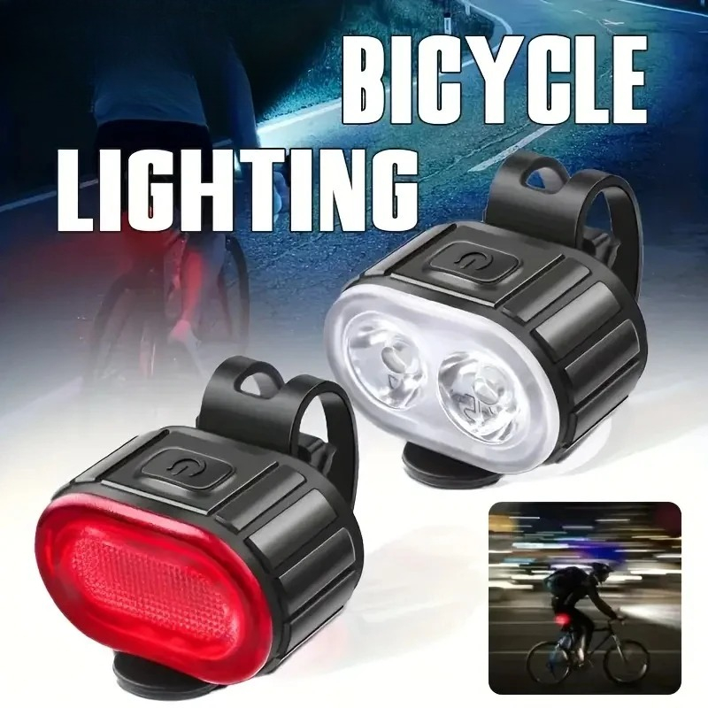 ชุดไฟหน้าและไฟท้ายจักรยานแบบชาร์จไฟได้ LED ไฟหน้า ไฟท้าย ไฟส่องสว่างแบบพกพาสำหรับการขี่จักรยานบนถนนภูเขาในเวลากลางคืน