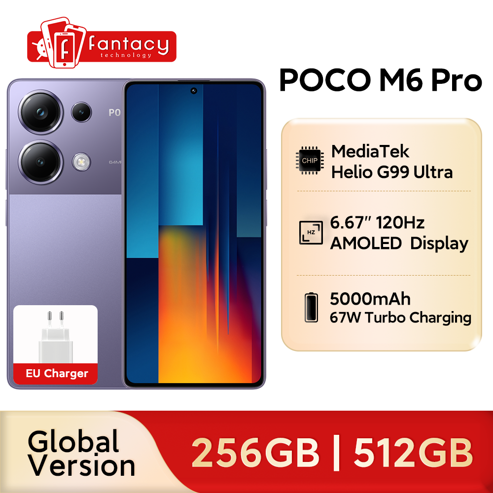 Versão global poco m6 pro helio g99 ultra 120hz fluxo amoled display 64mp câmera tripla com ois 5000mah 67w turbo carregamento