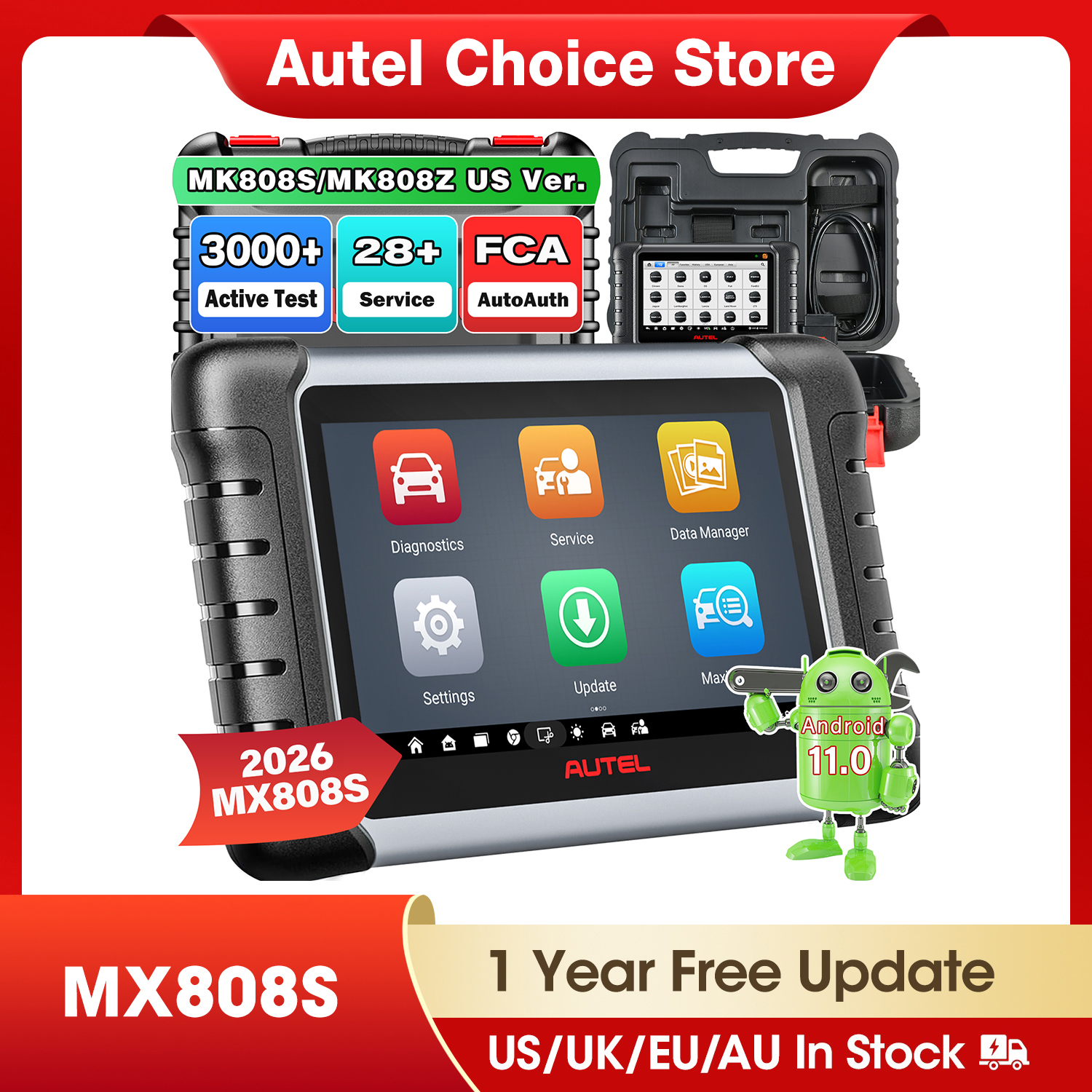Autel MaxiCheck MX808S Pemindai OBD2 Alat Diagnostik Dua Arah Mobil OE Semua Diagnostik Sistem 28 + Layanan Sama Seperti MK808S