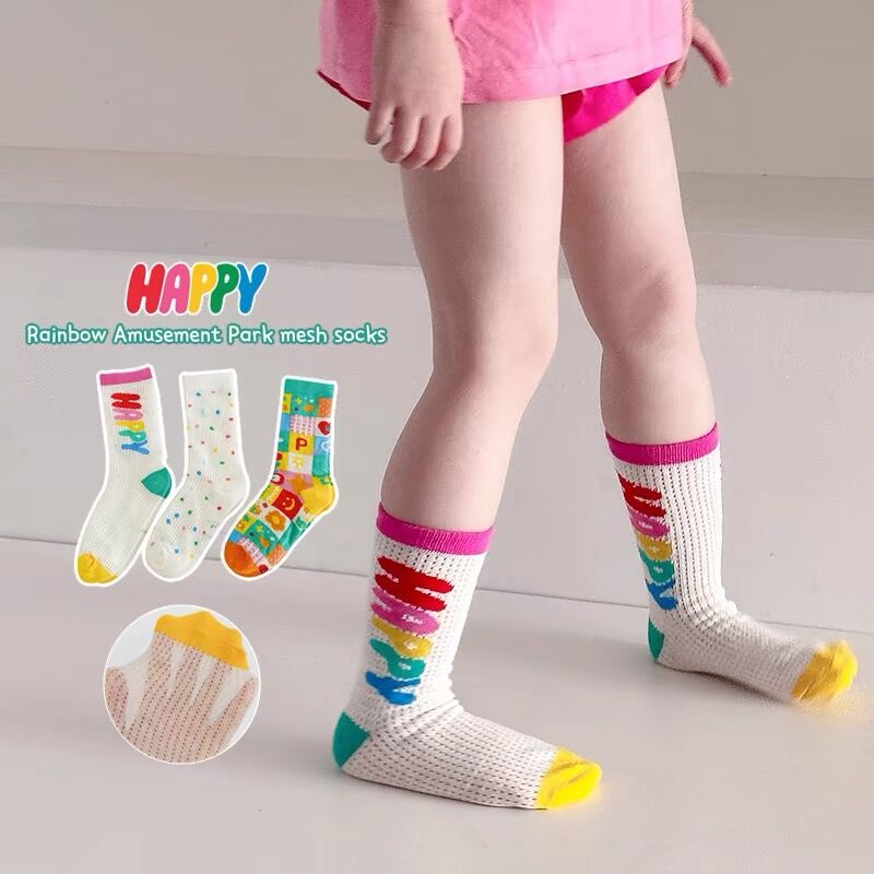 Calzini arcobaleno moda per bambini calzini sottili primavera estate calzini per bambini a metà polpaccio calzini a rete per ragazze e ragazzi