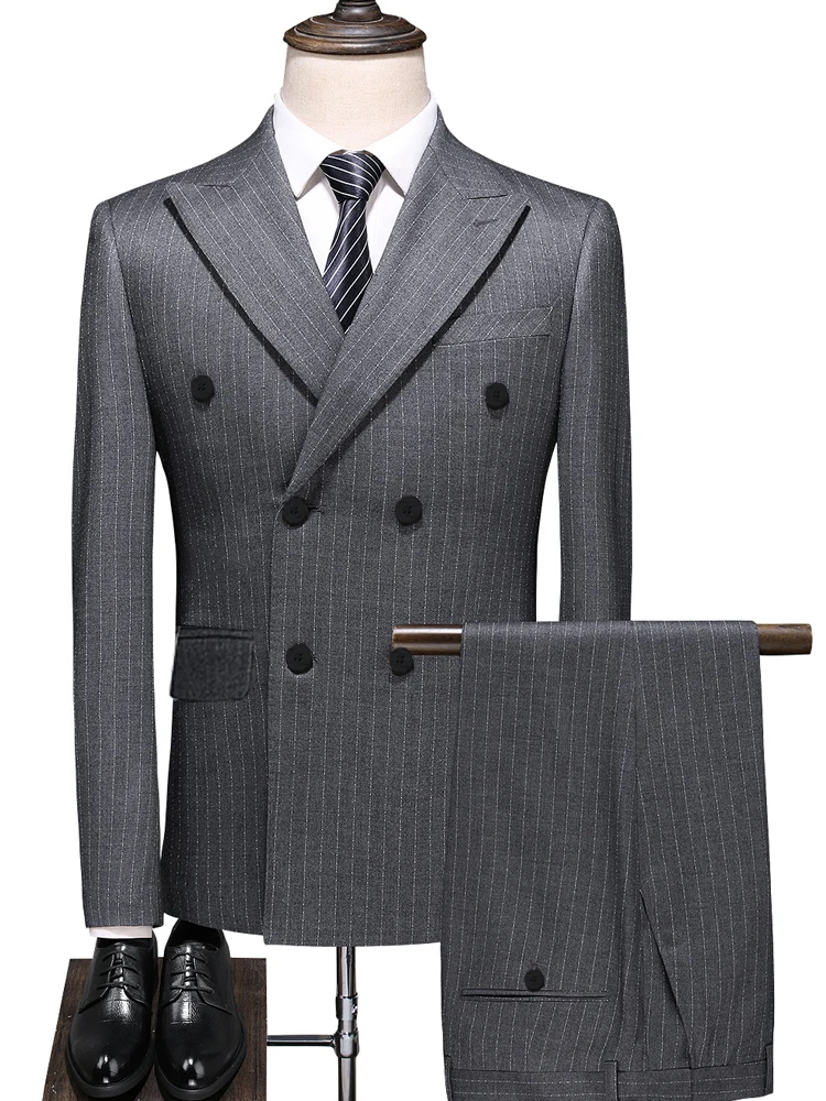 S-7XL Garnitury w stylu jesiennym Dwurzędowe, wąskie garnitury męskie w paski Biznesowe, profesjonalne, codzienne, formalne, 2-częściowy zestaw Ślub pana młodego