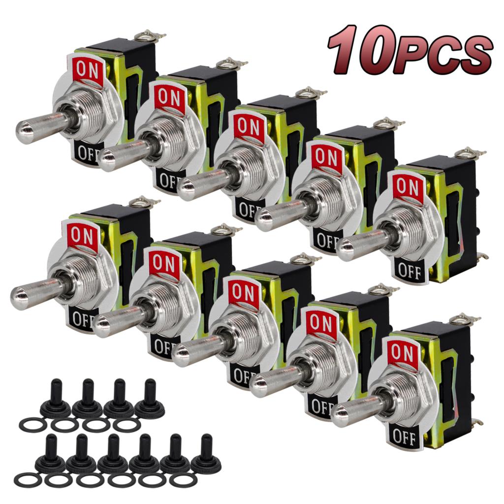 10pcs Rocker Toggle Switch 15A 250V ON/OFF SPST 2Pin Heavy Duty Car Boat With Waterproof Boot Cap Cover Light Lamp Accessories