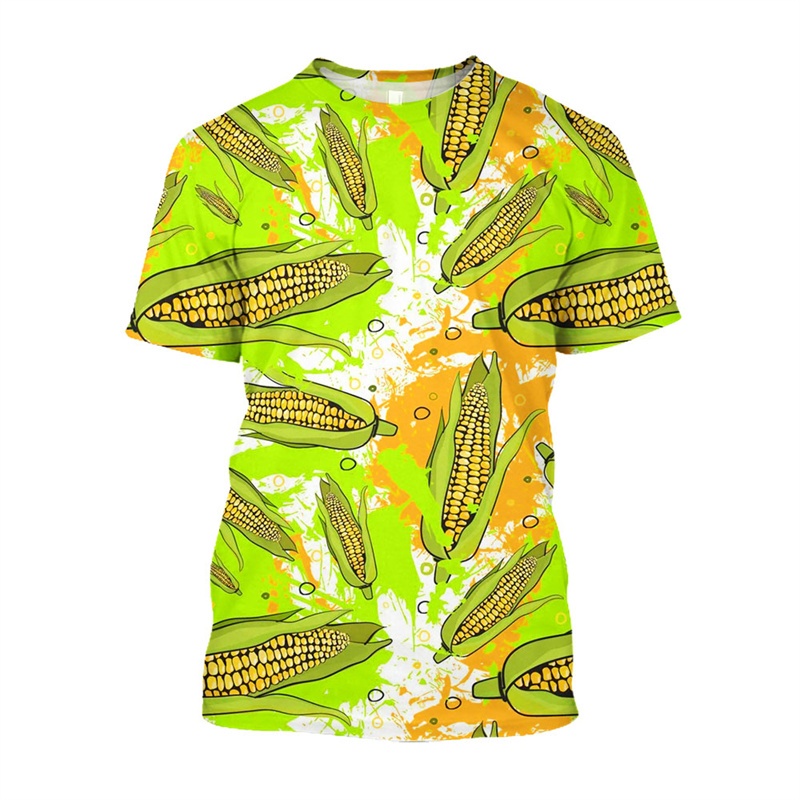 3D-gedrucktes kreatives Mais-Männer-T-Shirt mit frischem Gemüsemuster, Sommergröße, Rundhals-Kurzarm-T-Shirts